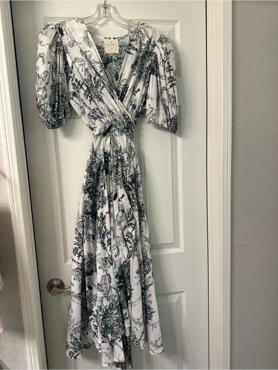 Dresses & Skirts - Guadalupe organic cotton Wrap Maxi Dress in White with Green Toile Print